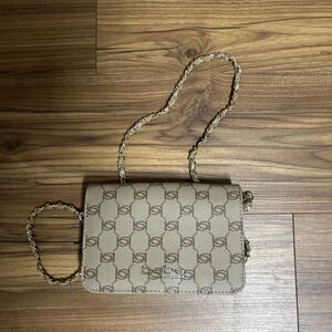 Bebe Monogram Beige Logo Chain Wallet Crossbody